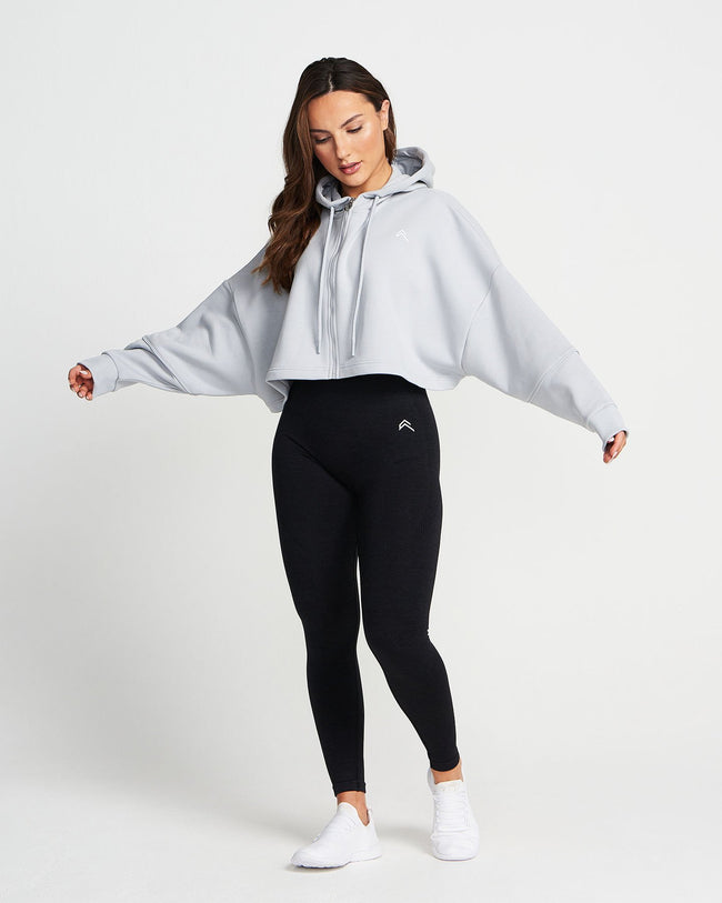 Classic Crop Zip Hoodie | Grey