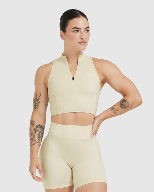 Oner Modal Timeless Half Zip Crop Tank | Vanilla