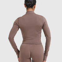 Timeless Half Zip Mid Long Sleeve Top | Cool Brown