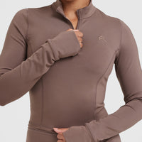Timeless Half Zip Mid Long Sleeve Top | Cool Brown