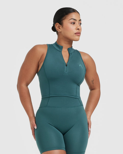 Oner Modal Timeless Half Zip Crop Tank | Marine Teal