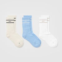 Varsity Crew Socks 3 Pack | Off White/Blue/White