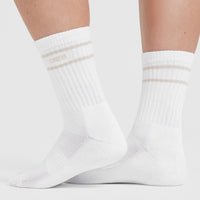 Varsity Crew Socks 3 Pack | Off White/Blue/White