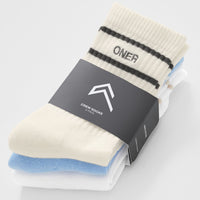 Varsity Crew Socks 3 Pack | Off White/Blue/White