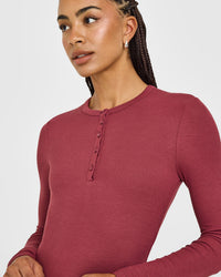 At Home Night Button Down Long Sleeve Top | Burnt Maroon Red