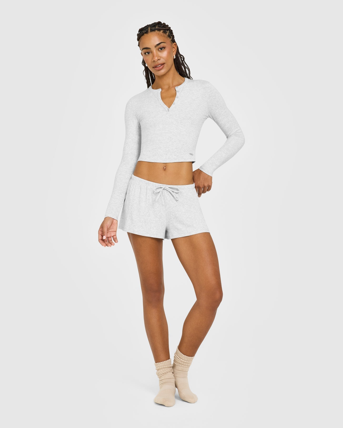 At Home Night Button Down Long Sleeve Top | Grey Marl