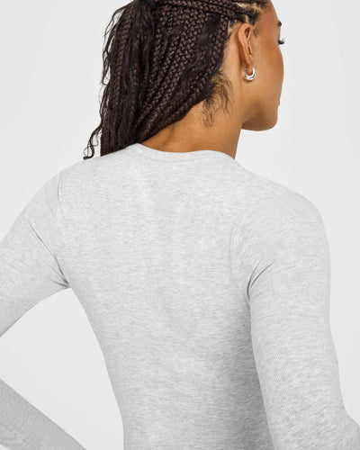 At Home Night Button Down Long Sleeve Top | Grey Marl