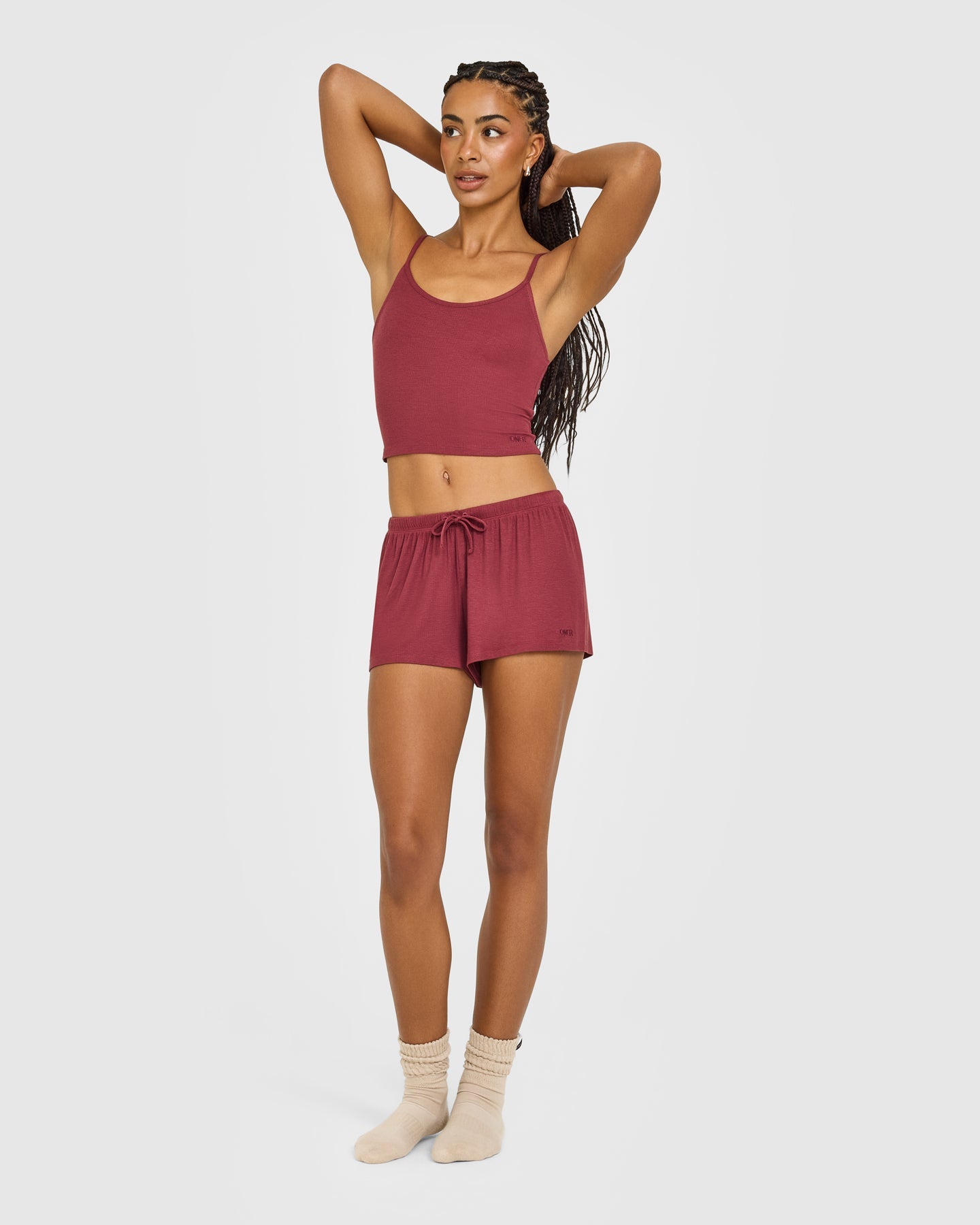 At Home Night Strappy Mid Vest | Burnt Maroon Red