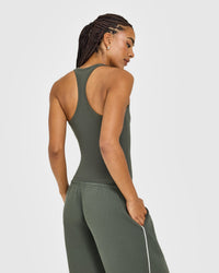 Cotton Racer Back Fitted Vest | Dark Khaki