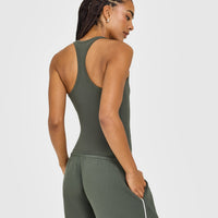 Cotton Racer Back Fitted Vest | Dark Khaki