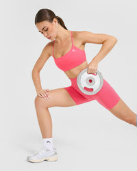 EasyLift™ Strappy Sports Bra with White Logo | Hot Girl Pink