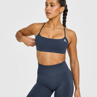 EasyLift™ Strappy Sports Bra with White Logo | True Blue