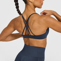 EasyLift™ Strappy Sports Bra with White Logo | True Blue