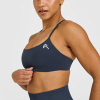 EasyLift™ Strappy Sports Bra with White Logo | True Blue
