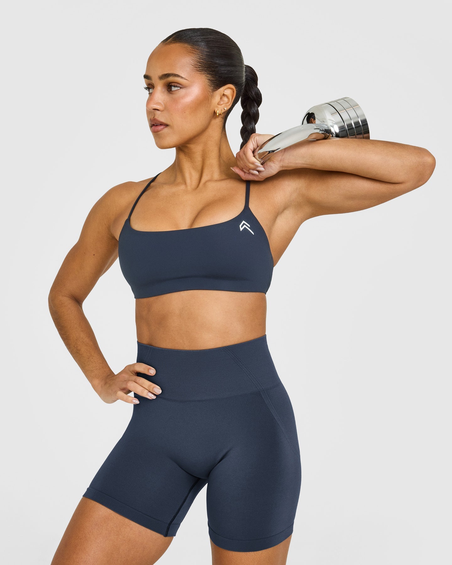 EasyLift™ Strappy Sports Bra with White Logo | True Blue