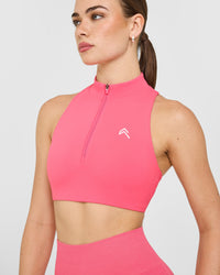EasyLift™ Zip High Neck Sports Bra with White Logo | Hot Girl Pink