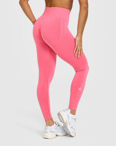Effortless Seamless Leggings with White Logo | Hot Girl Pink