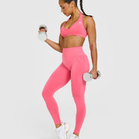 EffortlessLift™ Seamless Leggings with White Logo | Hot Girl Pink