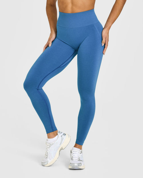 Effortless Seamless Leggings with White Logo | Ocean Blue