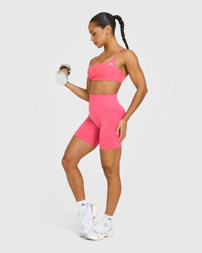 EffortlessLift™ Seamless Shorts with White Logo | Hot Girl Pink