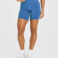 Effortless Seamless Shorts with White Logo | Ocean Blue