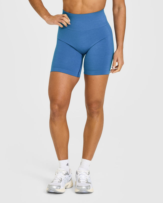 Effortless Seamless Shorts with White Logo | Ocean Blue