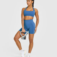 Effortless Seamless Shorts with White Logo | Ocean Blue