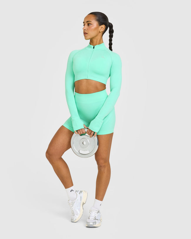 EnhanceLift™ Seamless Crop Jacket with White Logo | Peppermint Green