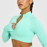 EnhanceLift™ Seamless Crop Jacket with White Logo | Peppermint Green