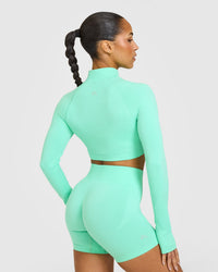 EnhanceLift™ Seamless Crop Jacket with White Logo | Peppermint Green
