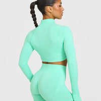 EnhanceLift™ Seamless Crop Jacket with White Logo | Peppermint Green