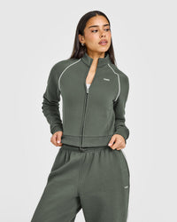 Jersey Tracksuit Zip Through Jacket | Dark Khaki