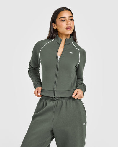 Jersey Tracksuit Zip Through Jacket | Dark Khaki