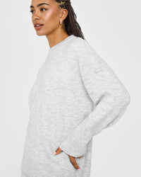 Oversized Knit Crew Neck Sweatshirt | Light Grey Marl
