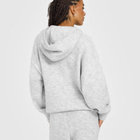 Oversized Knit Hoodie | Light Grey Marl