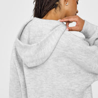 Oversized Knit Hoodie | Light Grey Marl