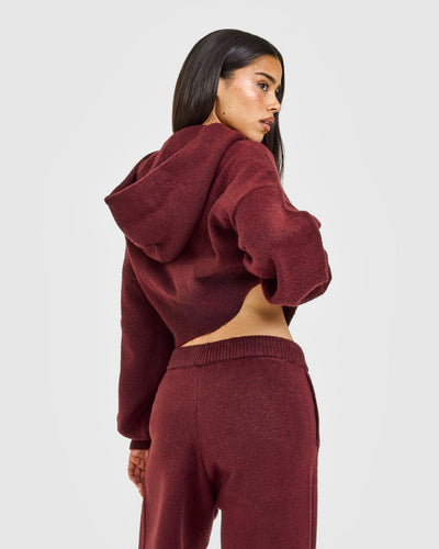Oversized Knit Zip Through Mid Hoodie | Rosewood