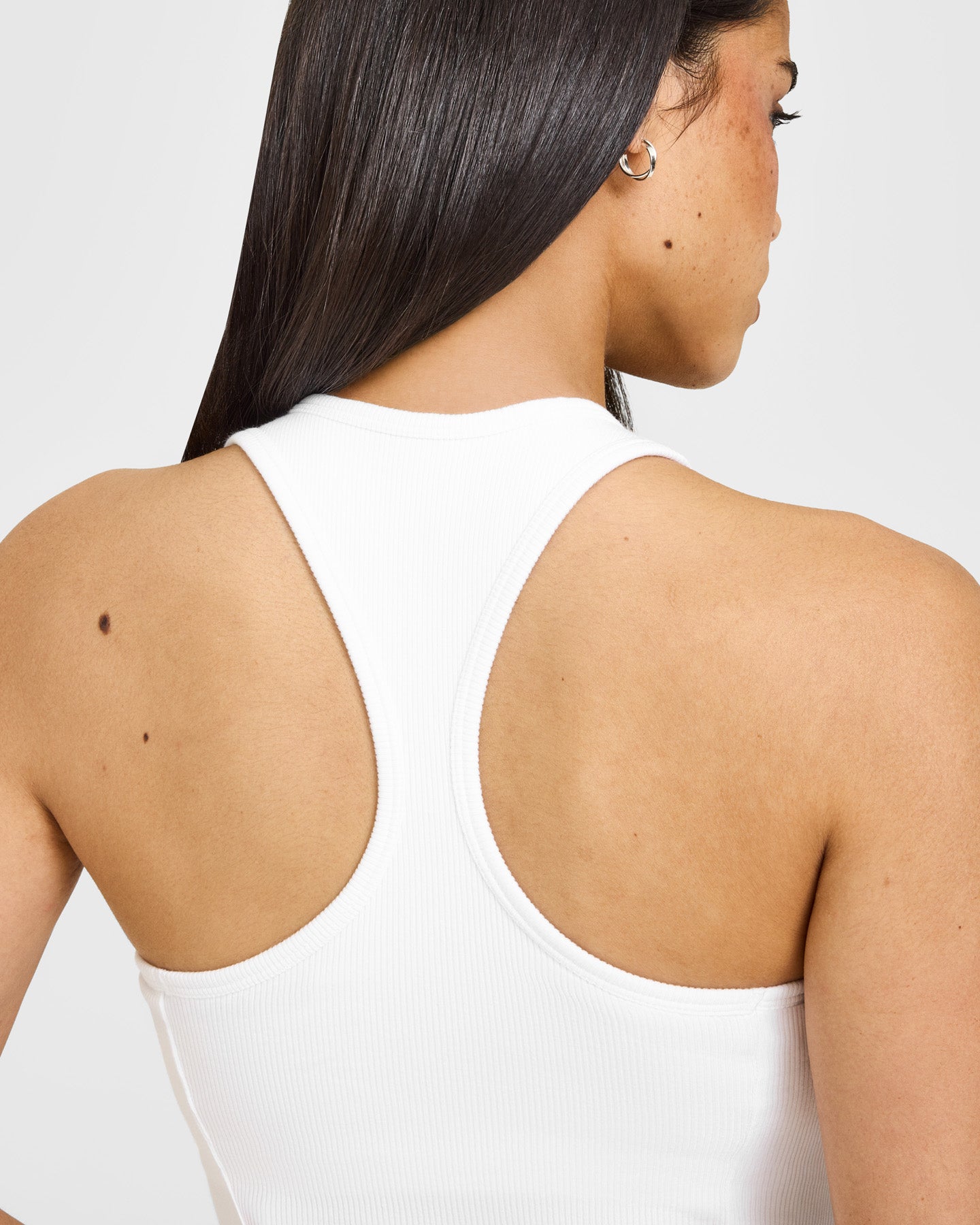 Mellow™ Rib Oner Embroidered Square Neck Mid Vest with Built in Bra Shelf | White