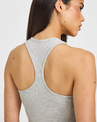 Mellow™ Rib Oner Embroidered Square Neck Vest with Built in Bra Shelf | Light Grey Marl