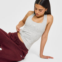 Mellow™ Rib Oner Embroidered Square Neck Vest with Built in Bra Shelf | Light Grey Marl