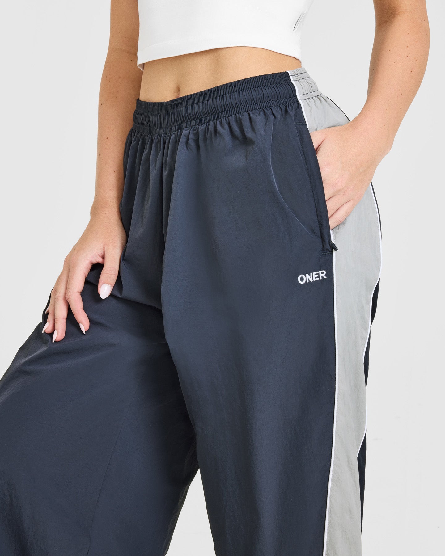 Oversized Piped Woven Straight Leg Track Bottoms | True Blue