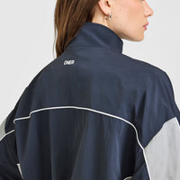 Oversized Piped Woven Track Jacket | True Blue