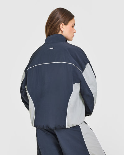 Oversized Piped Woven Track Jacket | True Blue