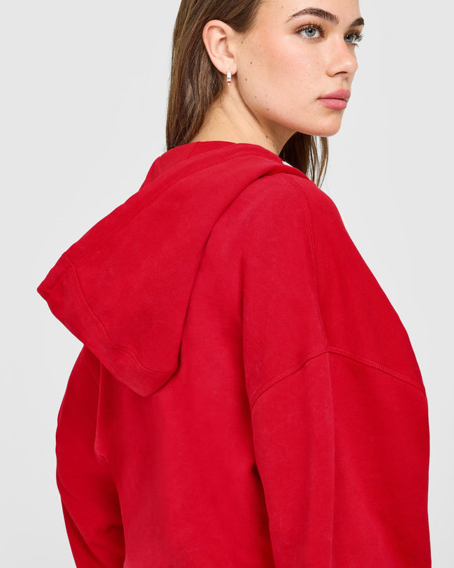 Raw Lounge Oversized Zip Hoodie | Washed Fiery Red