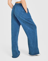 Raw Lounge Wide Leg Joggers | Washed Ocean Blue