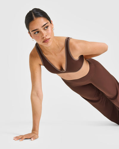 SoftMotion™ Contrast Scoop Back Bralette with White Logo | Espresso Brown