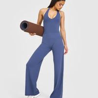 SoftMotion™ Halter Neck Mid Vest with Built in Bra Shelf with White Logo | Slate Blue