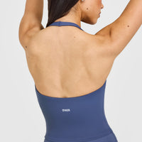 SoftMotion™ Halter Neck Mid Vest with Built in Bra Shelf with White Logo | Slate Blue