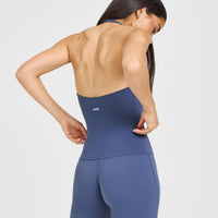 SoftMotion™ Halter Neck Vest with Built in Bra Shelf with White Logo | Slate Blue