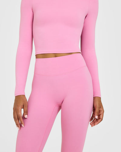 SoftMotion™ High Waisted Leggings with White Logo | Rose Pink